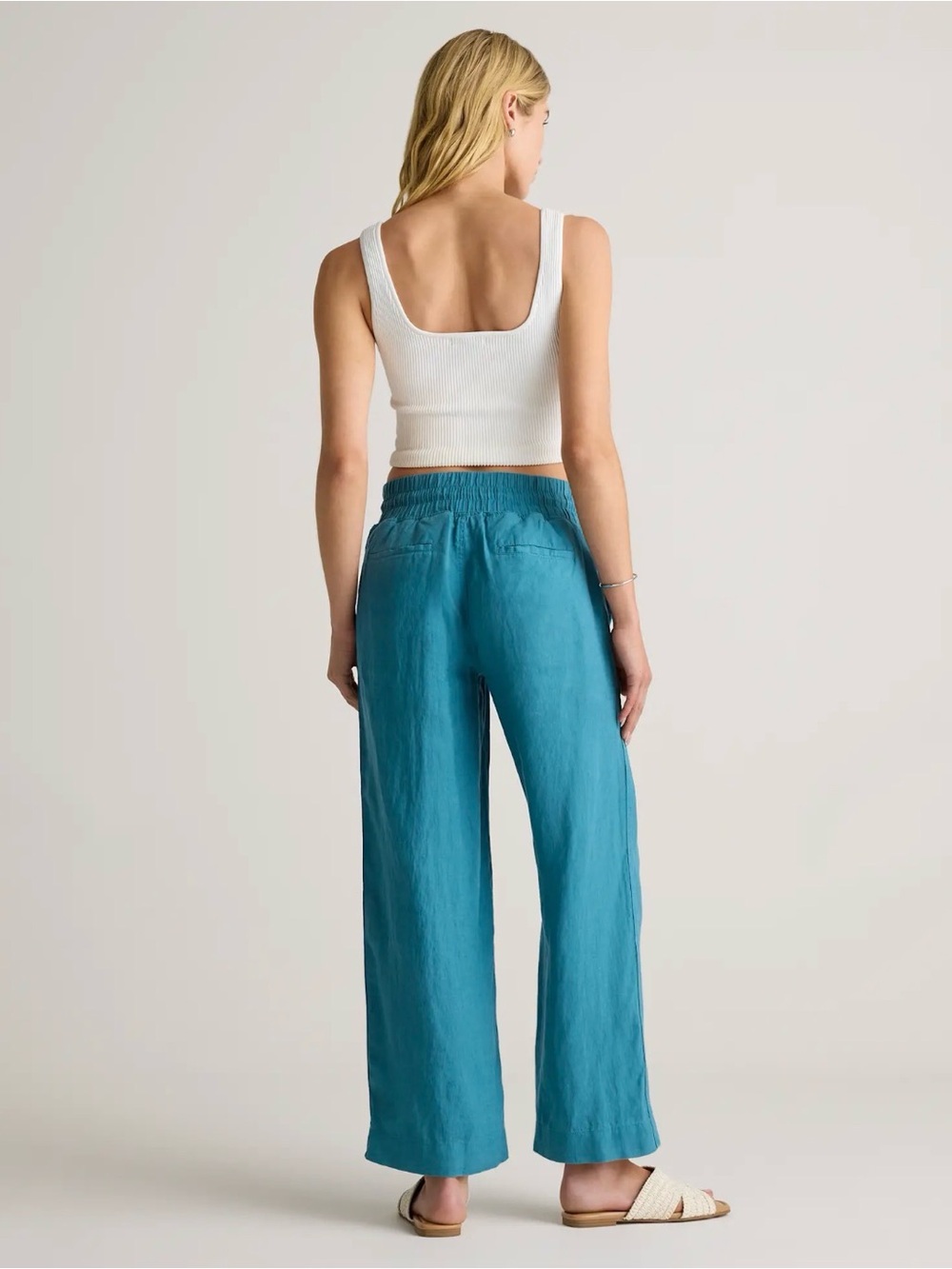 Quince Linen Teal Drawstring Wide-Leg Pants - inseam 30 - Picture 2 of 6